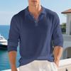 Mens Linen Loose Long Sleeve Casual Polo Shirt
