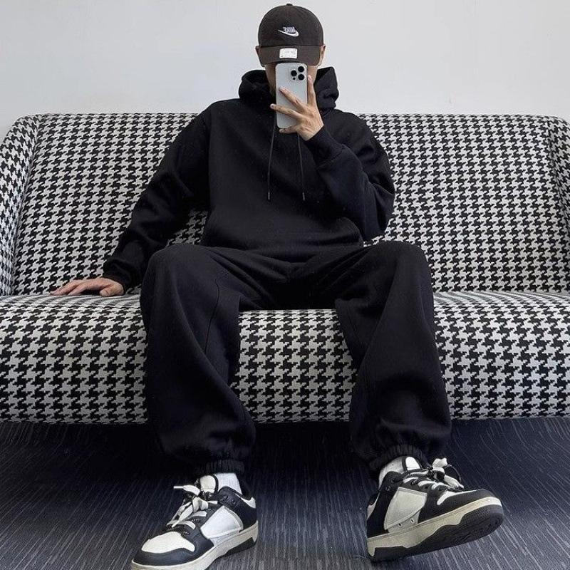 Autumn and Winter Grey Minimalist Streetwear Brand Loose, Fleece and Thickened Sweatshirt Sportswear Set for Men and Women