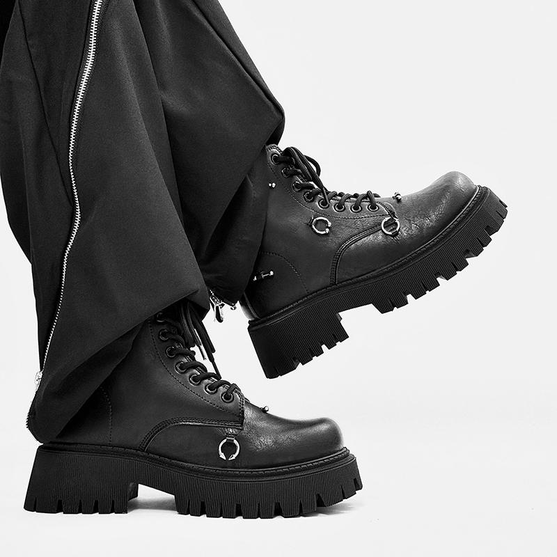 Herren Modestiefel Unifarbener Flacher Absatz Mittelhoch Schnürung Hochwertig Langlebig Bequem Nischen Design Arbeitsstiefel