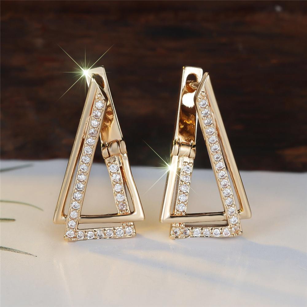 Female White Zircon Stone Geometric Hoop Earrings Vintage Fashion Gold Color Wedding Jewelry For Women