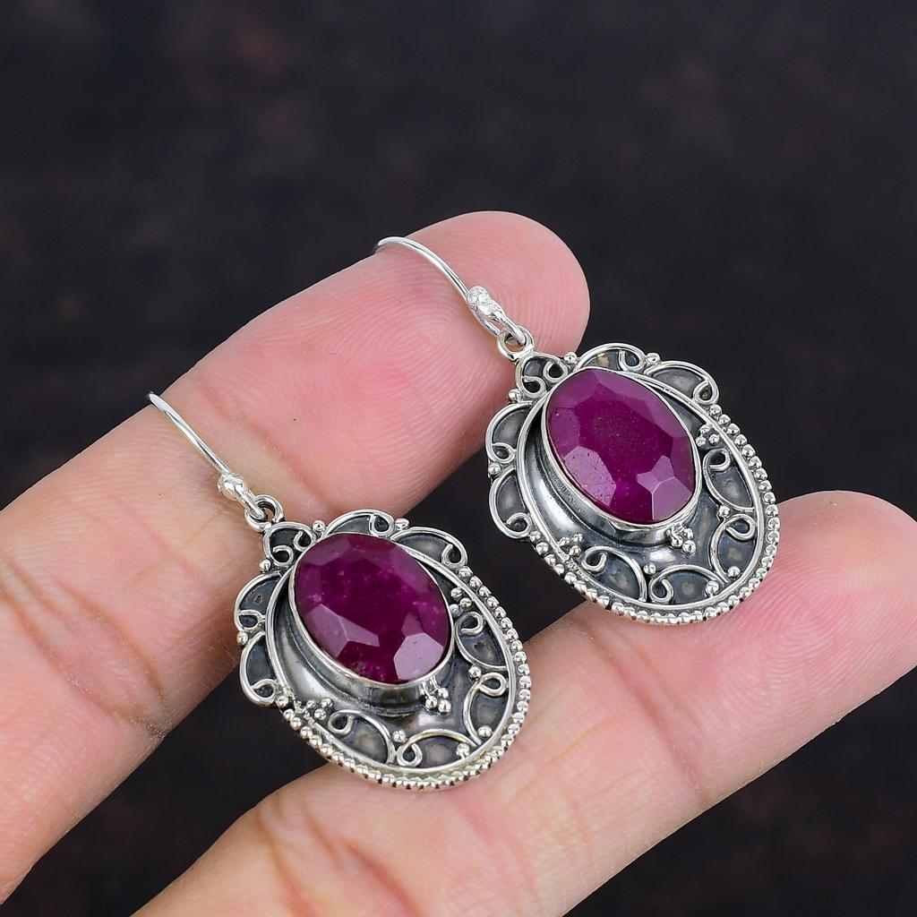 Faceted Kashmir Ruby Earring 925 Sterling Silver Earring Vintage Earrings Kashmir Ruby Real Gemstone Jewelry Handmade Earring Gifts For Her
