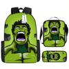 Children Backpack Three Piece Set With The Avengers Hulk Print Design For School Use
