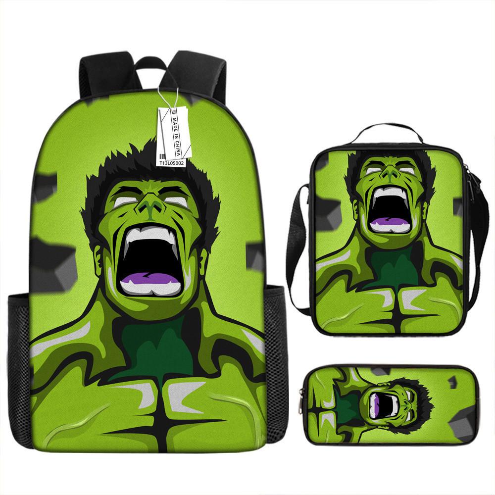 Children Backpack Three Piece Set With The Avengers Hulk Print Design For School Use