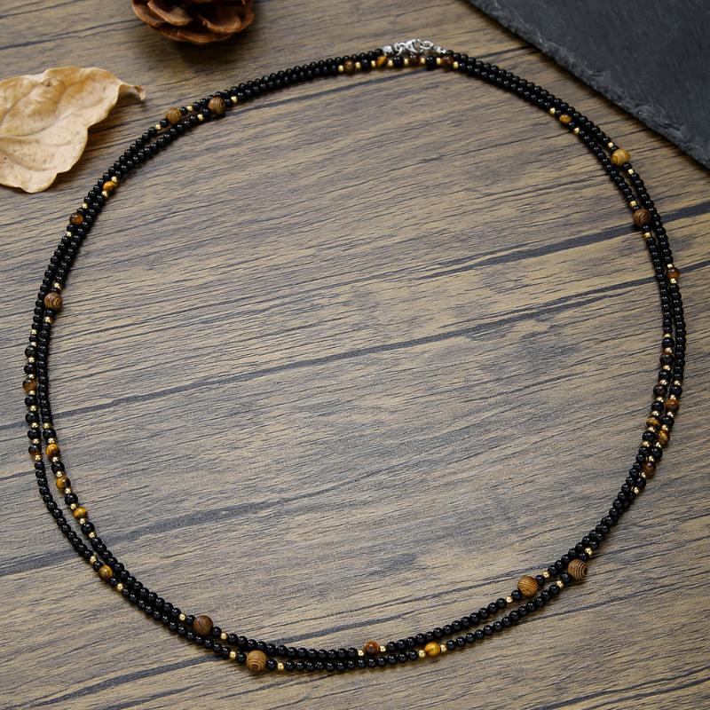 Men'S Layered Wood Walnut Bead Necklace European American Style Hiphop Vintage Long Chain Stackable Bohemian Accessories