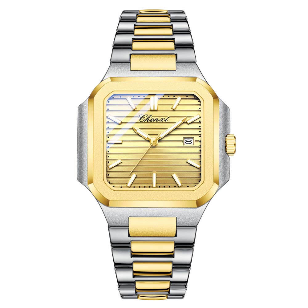 Chenxi Brand Men's Quartz Watch Square Stainless Waterproof Luminous Date Luxury Women's Wristwatch Male Clock Gift For Couple