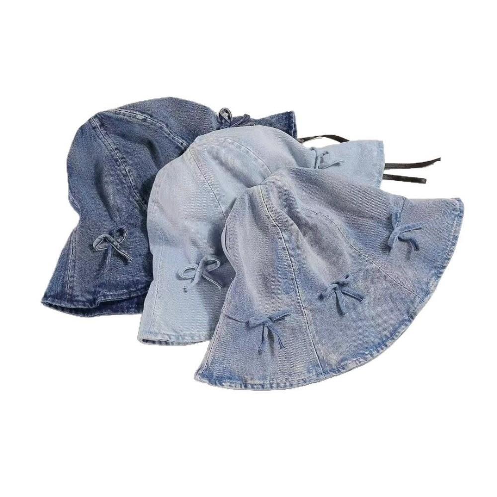 Korean Style Denim Bucket Hats Bowknot Sunscreen Hat Fashion Bow Fisherman Hat  Travel
