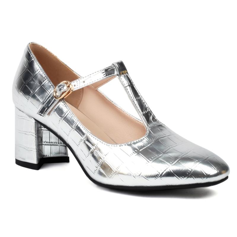 Classic High Heels Mary Janes Shoes Luxury Gold Silver Women's Heeled 2024 New T-strap Spring Pumps Wedding Party Dance Shoes