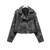 Giacca da Donna Bicolore Distressed in Ecopelle PU con Revers, Taglio Ampio, Stile Europeo e Americano, 2025