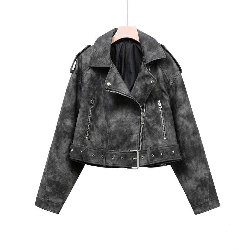 Giacca da Donna Bicolore Distressed in Ecopelle PU con Revers, Taglio Ampio, Stile Europeo e Americano, 2025