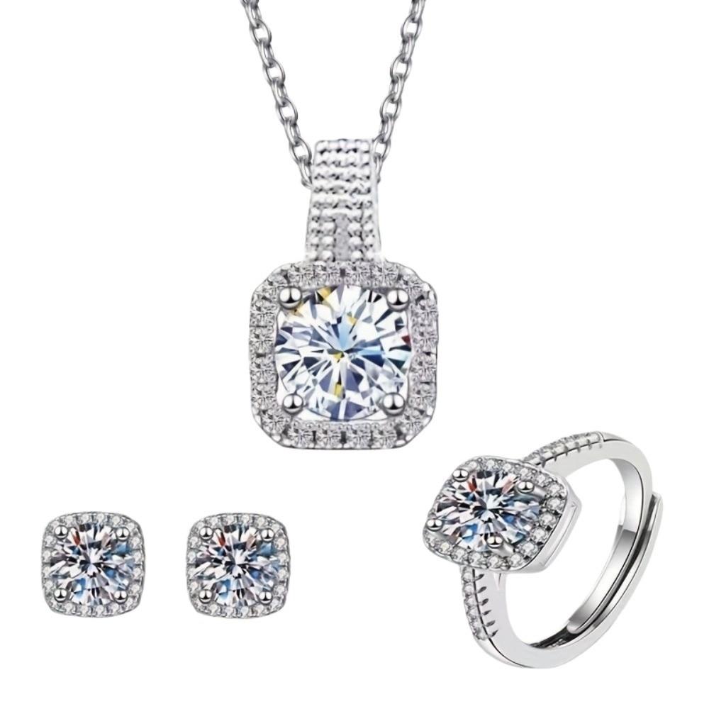 Crystal Cube Jewelry Set Pendant Ear Studs Exquisite Square Necklace  Girls