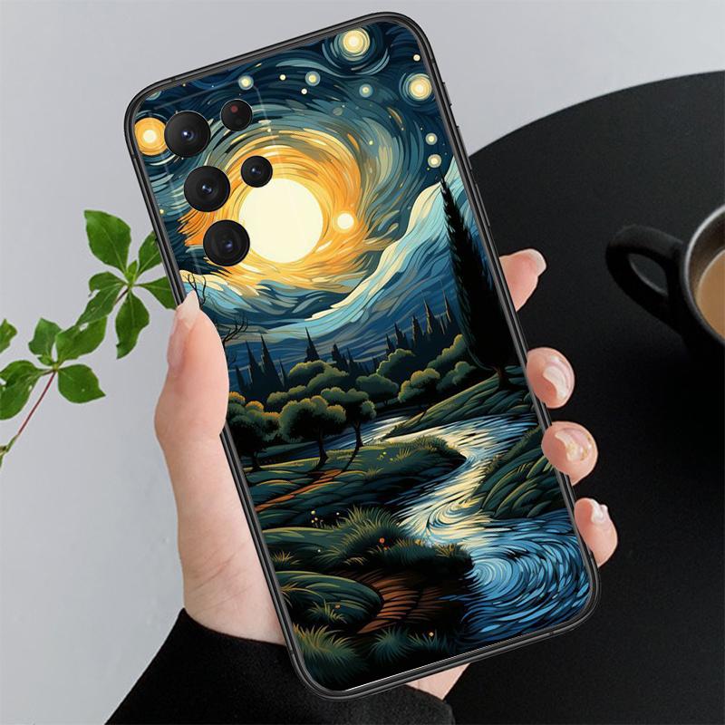 Landscape Moon Night River Mountains Art Phone Case For Samsung S26 S25 S24 S23 S22 Ultra S23 S22 S25 Plus S24 FE S26Edge