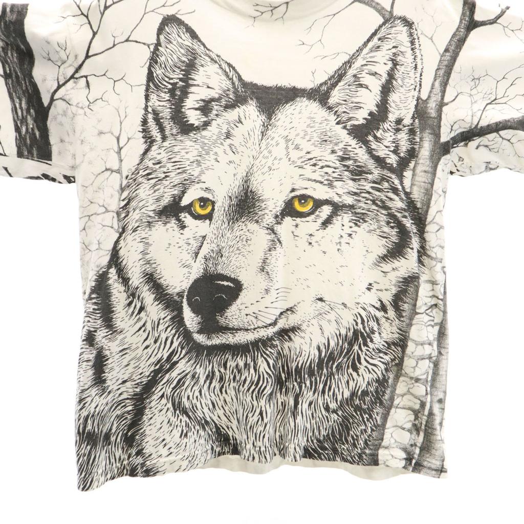 Sportnit 90s Old Wolf Short Sleeve T-shirt L White Animal Men's Used