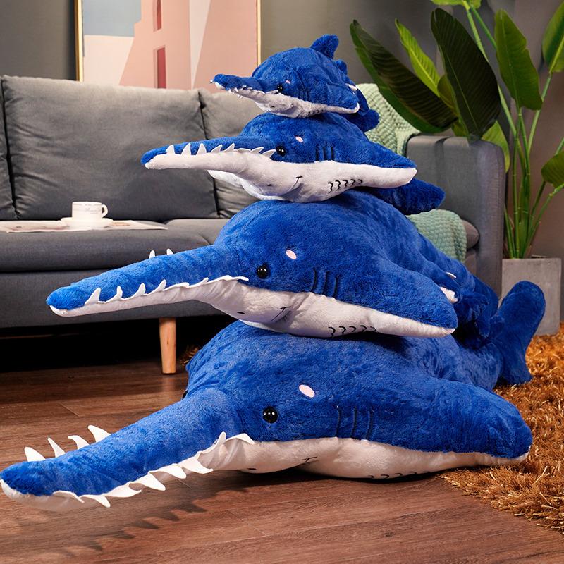 Large Simulated Sawtooth Shark Big Shark Doll Plush Toy Marine Life Blue Shark Whale Doll Rag Doll