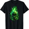 Flaming Green Skull Graphic T-Shirt