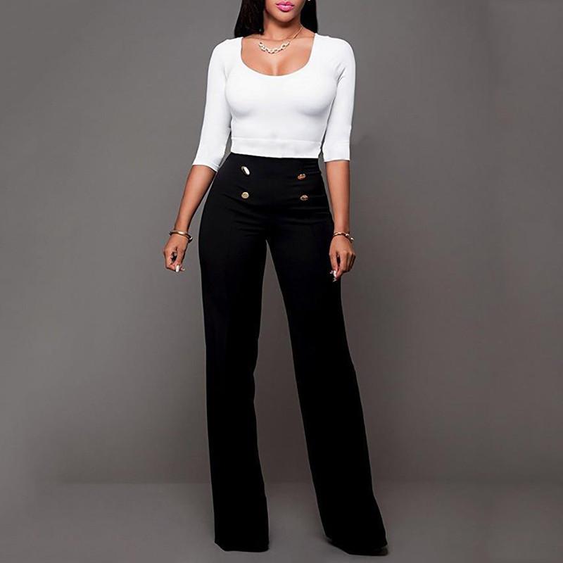Casual High Women Waist Flare Wide Leg Long Pants Summer Fashion 5 Color