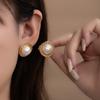 Metal Style Retro Pearl Earrings, High-End Sunflower Maple Leaf Stud Earrings, Niche Temperament Exaggerated Earrings