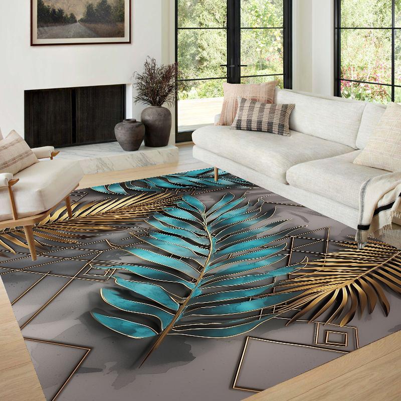 3d Golden Modern Carpet in The Living Room Leaf Patterns Room Decor Home Mats Machine Washable Large Area Rugs for Bedroom Ins