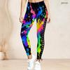 Women Plus Size High Waist Black Gold Printed Side Eyelet Lace Up Full Length Leggings