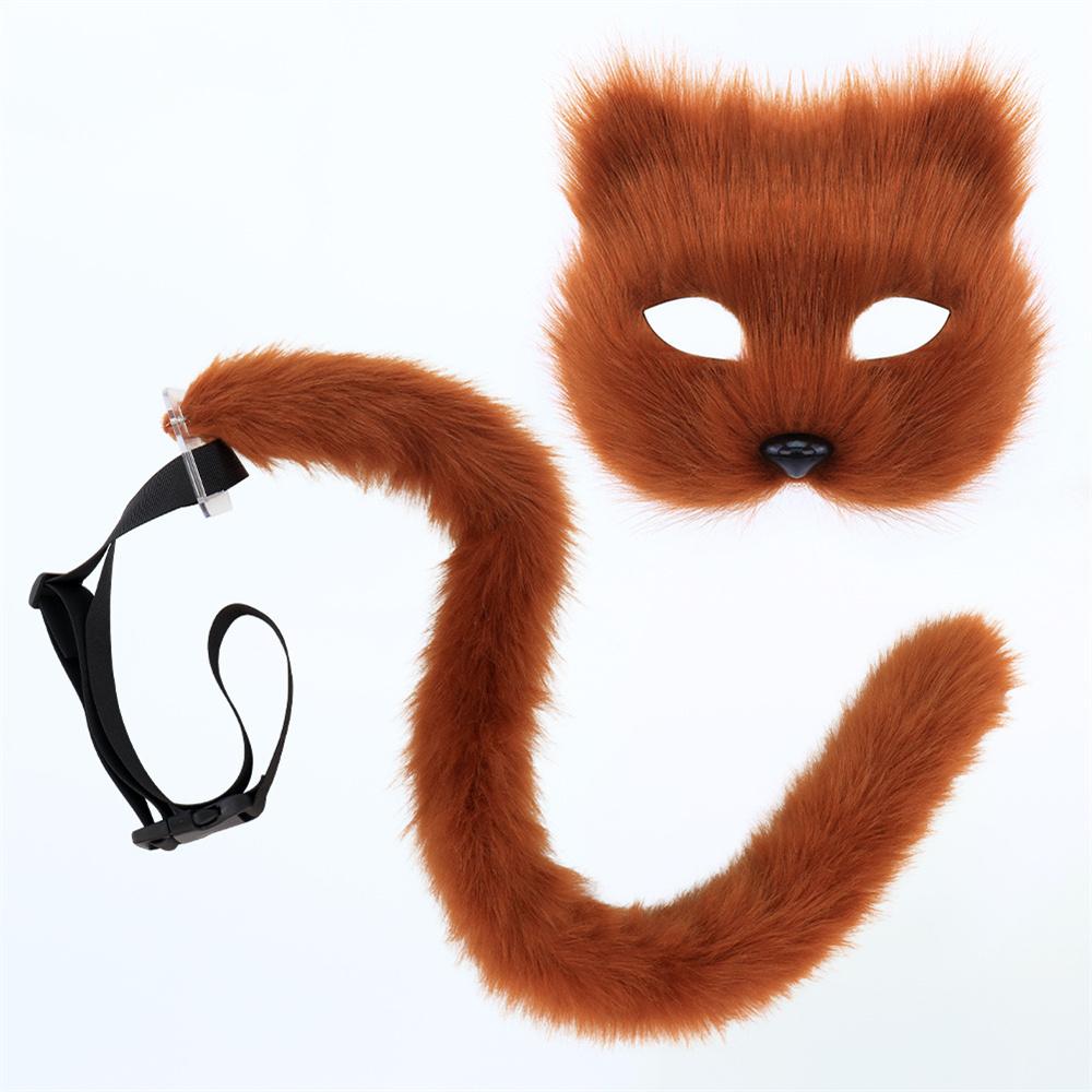 

2Pcs/Se Cat Mask Plush Cat Tail Handmade Animal Tail Wolf Fox Make-Up Masks Cosplay Live Prop Party Performance Accessories as show
