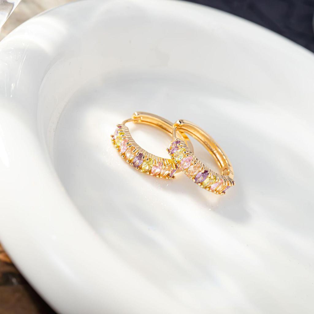 Elegant Purple Zircon Circle Earrings - Women's Simple Round Inlaid Diamond Accessories