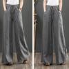 Casual Women Solid Color Wide Leg Pants High Waist Pockets Loose Long Trousers