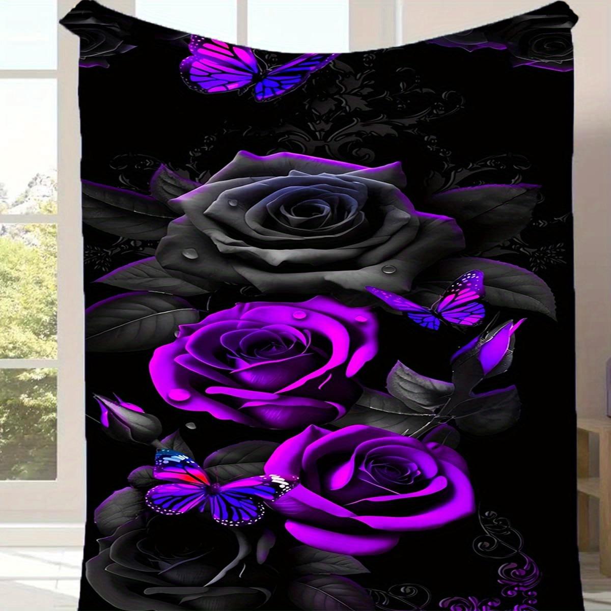 

1 шт. Плед с принтом роз, Фланелевый плед, Мягкий теплый плед-покрывало, Плед для дневного сна, Для дивана, Софы, Офиса, Кровати, Кемпинга, Путешествий 130cmx150cm