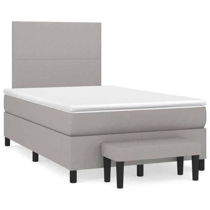 3136421 vidaXL Lit à sommier tapissier avec matelas Gris clair 120x200cm Tissu
