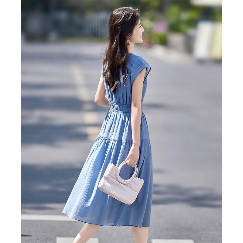 Elegantes Midi-Kleid im französischen Stil aus Tencel mit V-Ausschnitt und A-Linie