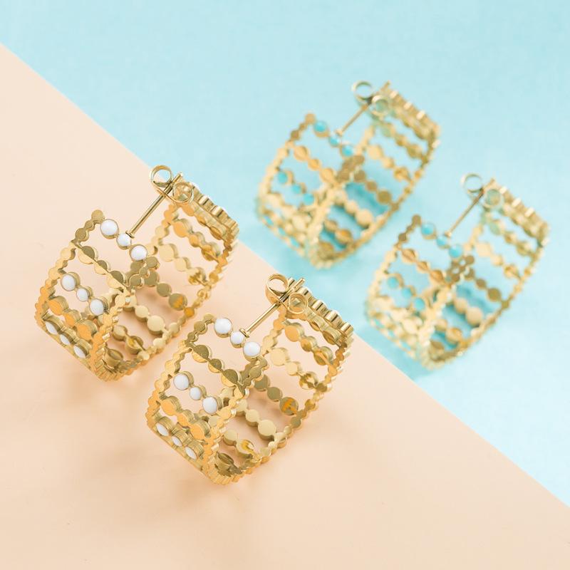 Frauen Einfache C-Form Creolen Edelstahl Titan Stahl Tropf Öl Gold Farbe Geometrische Ohr Ornamente