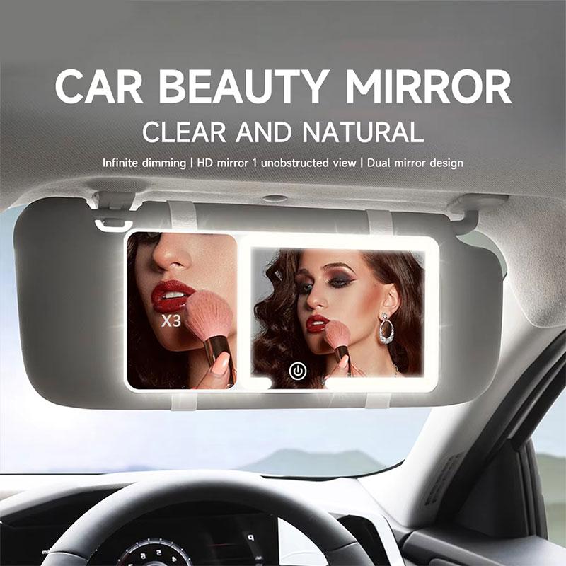 Car LED Makeup Mirror with Magnifying Glass HD Mirror Sun Visor Plate Interior Rear Mirror Dimmable Touchscreen Vanity Mirror Interior Mirrors6