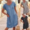Fashion Women's Casual Short Sleeves Dresses Cotton And Linen Dress