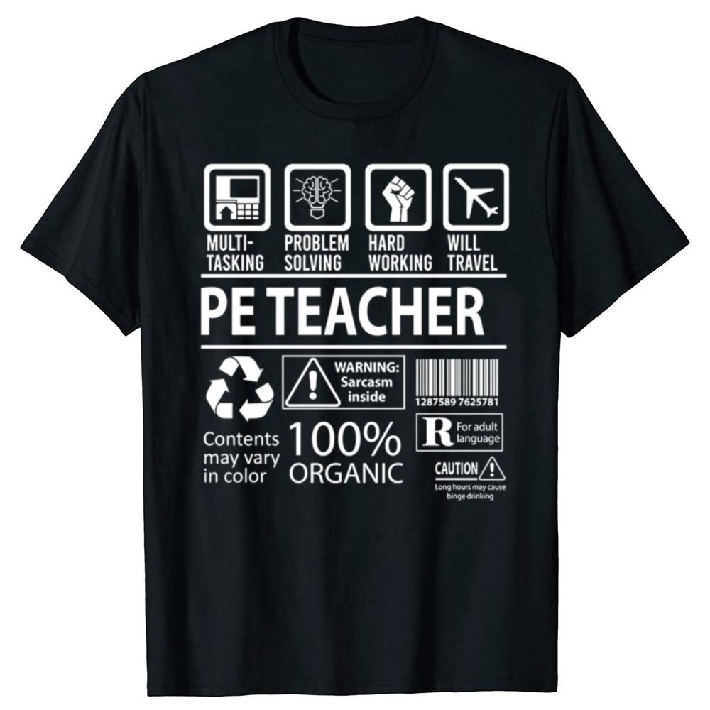 

Funny Pe Teacher MultiTasking Certified Job Graphic T-shirts Men Tshirt 100% Cotton Loose Physical Education Teacher T Shirt ... S