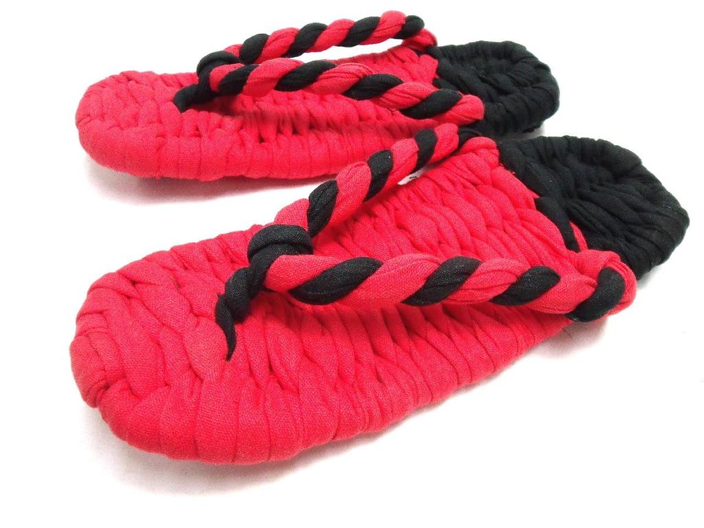 Cloth Twisted Red and Black Combination Size S [Warajigumi] Sandals, (KJ-15B), (22cm)