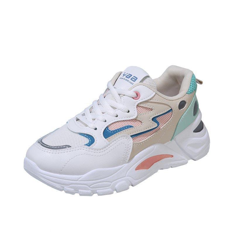 2025 Shoes Female  Spring New Net Shoes Breathable Stripes Hit Color White Sports Walking Flats Shoes for Women