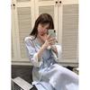 Autumn Simple Small Fresh Striped Cotton Pajamas Loungewear Comfortable Nightgown Spot
