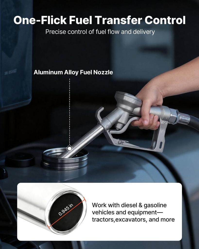 Kraftstoff-Förderpumpe, 12V DC 57 L/min, Gusseisen Diesel-Förderpumpen-Kit, mit manuellem Zapfhahn, Auslassschlauch, Überhitzungsschutz, Stromkabel,