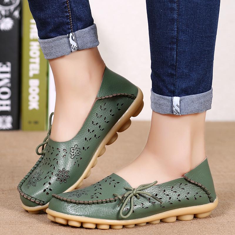 Mašličkové šněrovací ploché boty Dámské Letní prodyšné Kožené mokasíny Protiskluzové Ležérní boty Mokasíny Dámské Pohodlné ploché sandály