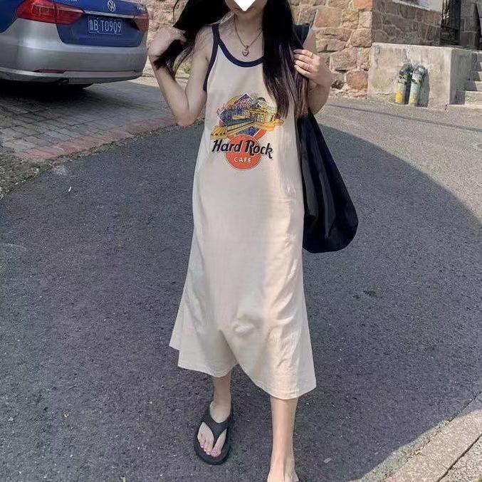 

YYFS Женская мода Лето Весна Без рукавов Подтяжки Свободная талия Повседневные платья Size: One Size абрикосовый