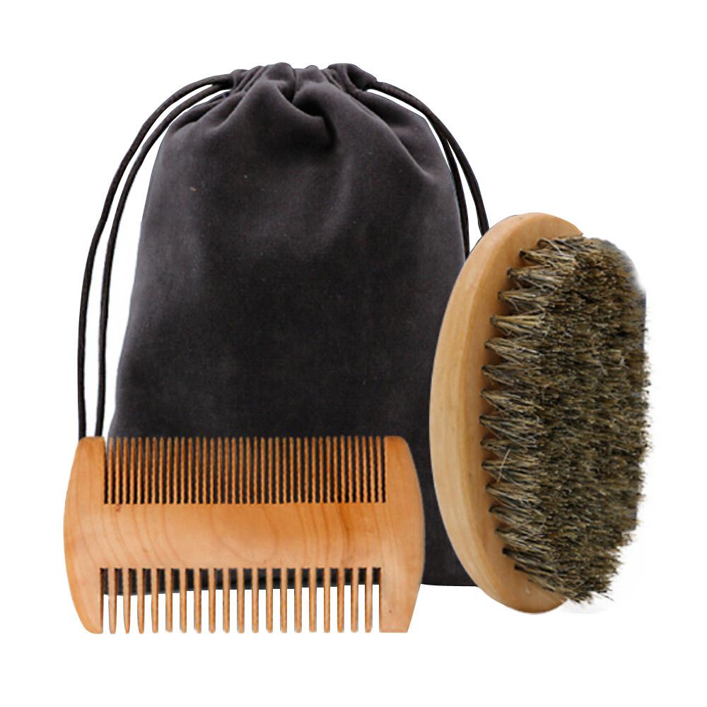 Beard Brush Beard Comb Kit For Men Beard Mustache Wood Handle Barber Tool Set