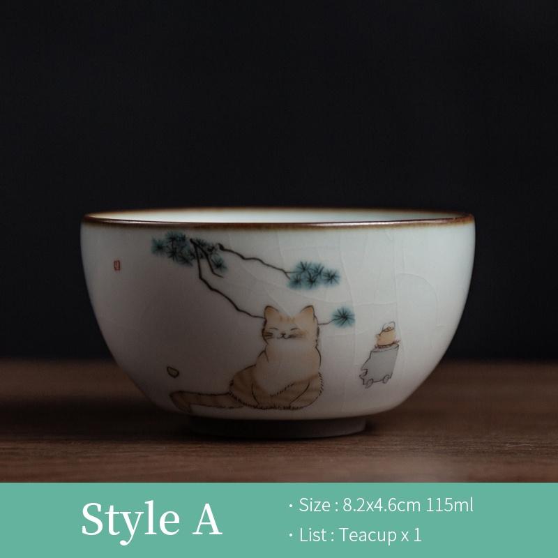 115ml Cute Cat Tea Cup Master Cup Personal Exclusive Tea Cup Ceramic Kung Fu Single Cup Ru Kiln Small Tea Cup Tea Bowl