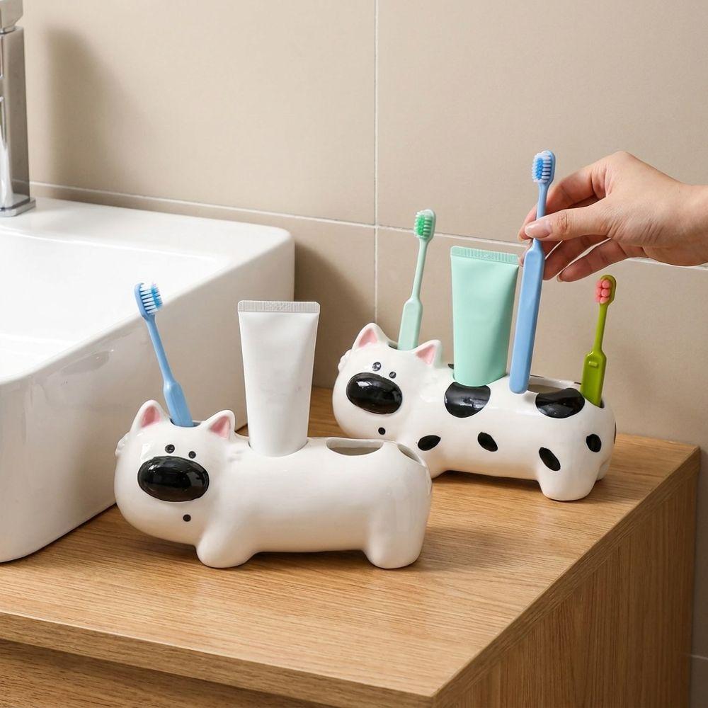 4 Slots Dog Shaped Toothbrush Holder Ceramic Electric Toothbrush Holder Home Sink