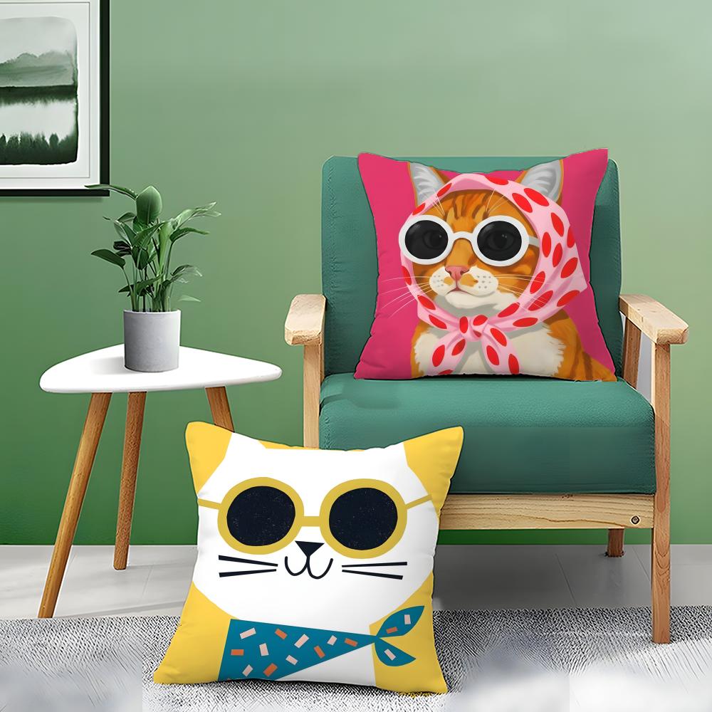 Funny And Surprising Cat Patterns Pillow Case Double-Sided Plush Sofa Cushion Covers Organic Breathable Invisible Zipper