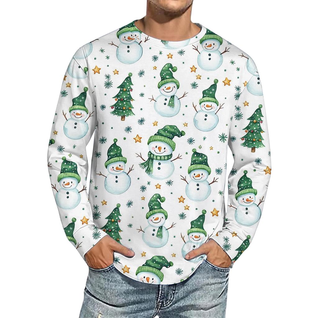Men's Christmas Printed Imitation Cotton Long-sleeved Shirt