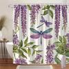 1pc Dragonflies and Wisteria Shower Curtain, Blue and Purple Dragonflies with Cascading Wisteria Flowers, Vintage Botanical Styl