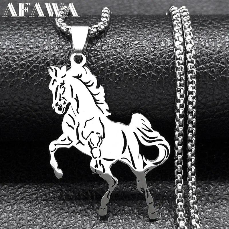 Aesthetic Horse Animal Necklace for Women Men Stainless Steel Silver Color Lucky Collar Party Wedding Gift Jewelry