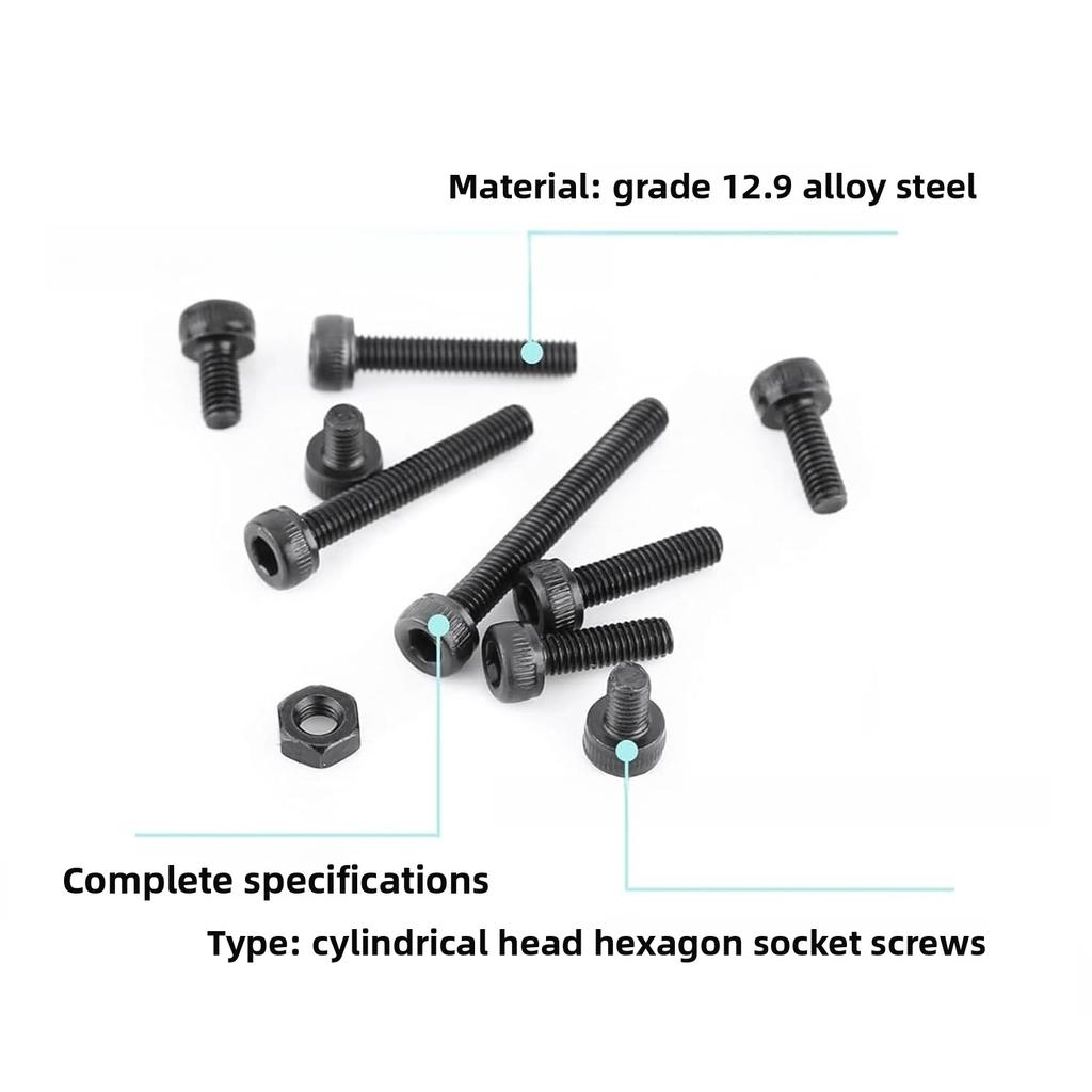 300Pcs Boxed Grade 12.9 Black Alloy Socket Head Cap Screw with Nut M2.5 Assortment Kit