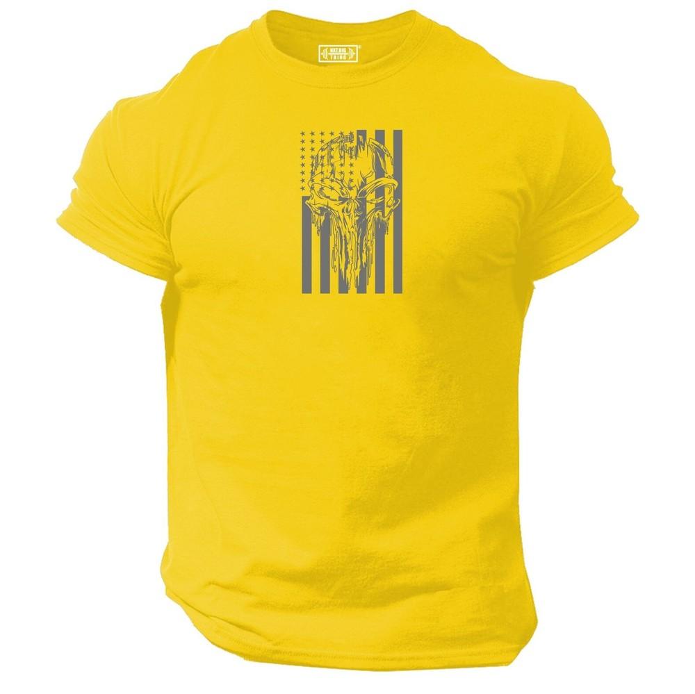 Us Flag Skull T Shirt Gym Clothing Bodybuilding Training Workout Boxing Mma Top