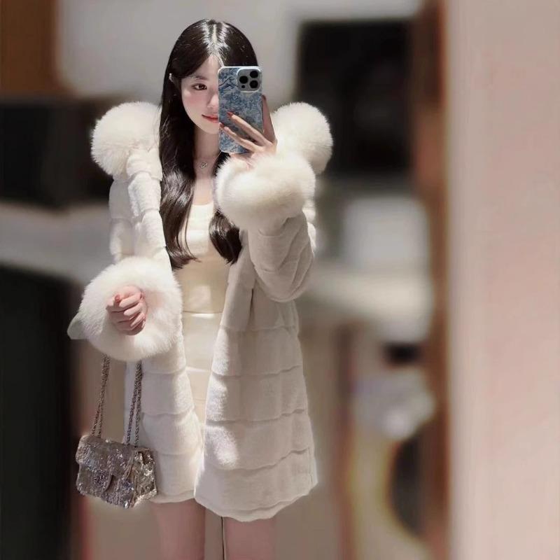 

Экологичная шуба женская с капюшоном меховой воротник искусственный мех длинное женское зимнее пальто нежная знаменитость S 80-50kg