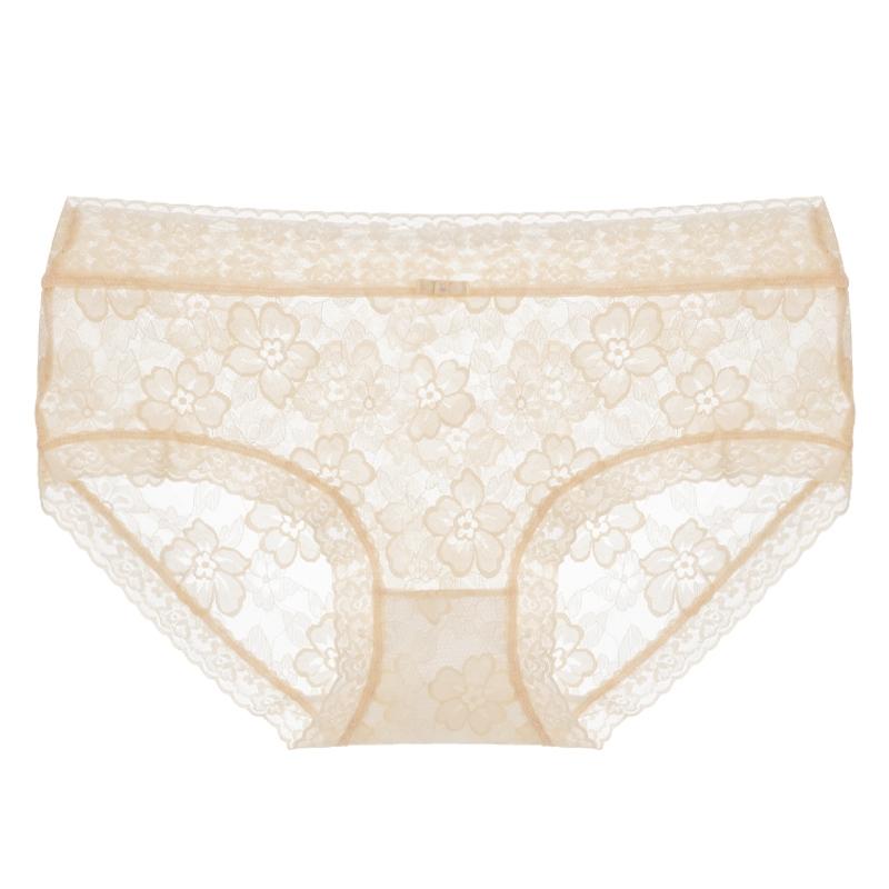 Dámské krajkové kalhotky Prodyšný antibakteriální bavlněný klínek Sexy středně vysoký pas Květinové spodní prádlo Kalhotky