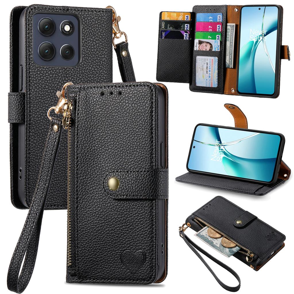 For Motorola Moto G86 5G Case RFID Blocking Zipper Pocket Leather Wallet Phone Cover with Strap